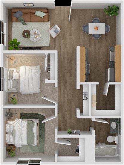 Floor plan for 2 beds, 1 bath, 800 sqft